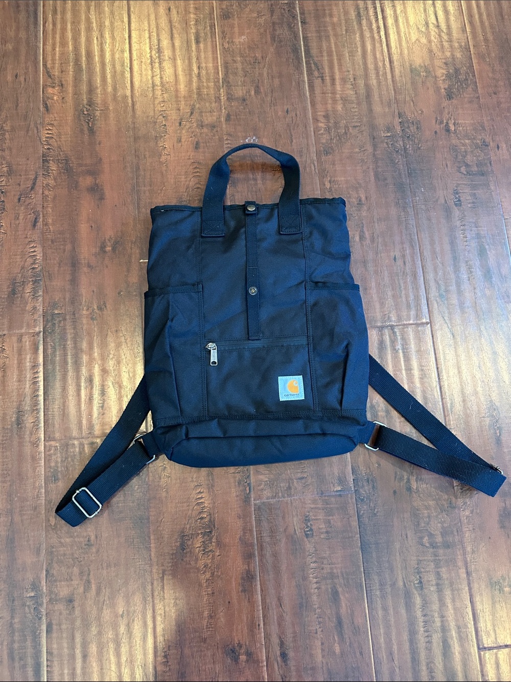Carhartt Black Canvas Zipper and Roll-Top Backpack with Front Zip Pocket